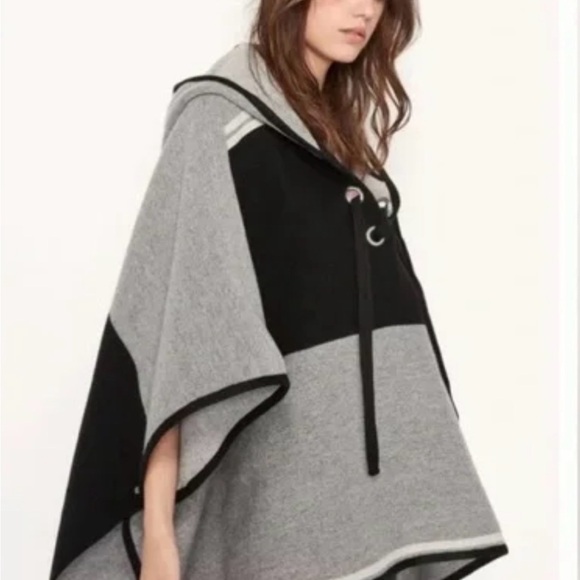 ba&sh Black and Gray Hooded Poncho